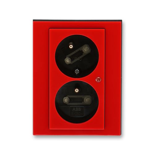 Zásuvka dvojnásobná s ochranou pred prepätím, červená / dymová čierna, ABB Levit 5593H-C02357 65