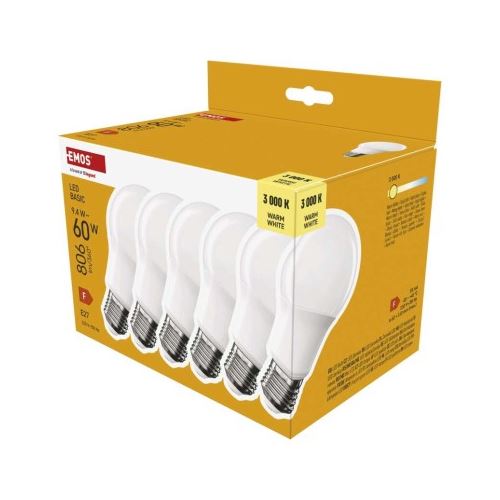 LED žiarovka Basic A60 / E27 / 9,4 W (60 W) / 806 lm / teplá biela