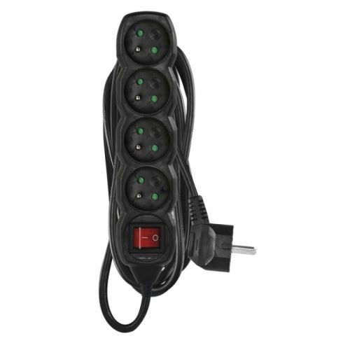 Prodlužovací kabel s vypínačem 4 zásuvky 5m, černý