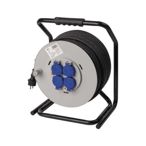 Venkovní prodlužovací kabel na bubnu 50 m / 4 zásuvky / černý / guma / 230 V / 2,5 mm2 SCH