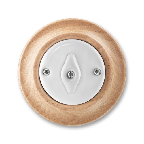 Přepínač střídavý, otočný, bílá/přírodní buk, porcelán, ABB Decento 3560K-C06345 50