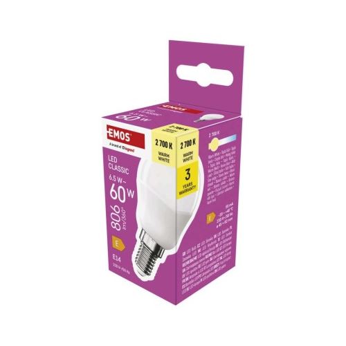 LED žiarovka Classic Mini Globe / E14 / 6,5 W (60 W) / 806 lm / teplá biela