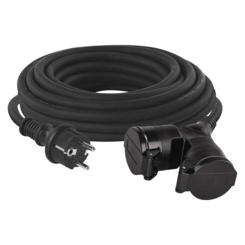 Gumový prodlužovací kabel spojka 10m 2Z 3x 1,5mm, IP44 černý