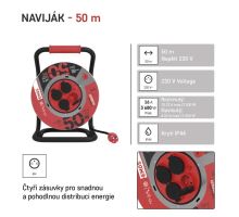Vonkajší predlžovací kábel na bubne 50 m / 4 zásuvky / čierny / guma / 230 V / 1,5 mm2 (3)