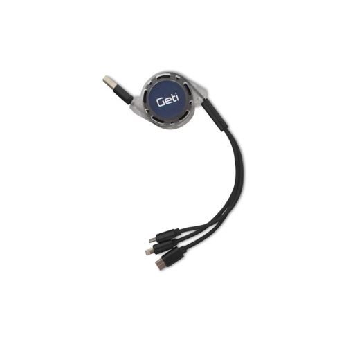 Kabel GETI GCU 01 USB 3v1 černý samonavíjecí