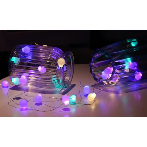 Solight LED vianočná reťaz farebné gule, 40x LED, 4m, 2x AA