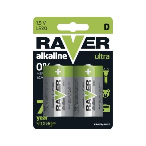 Alkalická batéria RAVER LR20 (D), blister