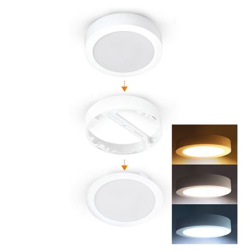 Solight LED mini panel koupelnový 2v1, 3CCT, podhledový/přisazený, 12W, 1020lm, IP54, bílá, kulatý