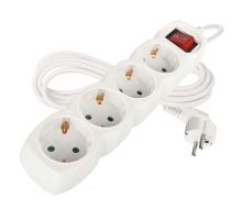 Predlžovací kábel 3 m / 4 zásuvky / s vypínačom / biely / PVC / 1,5 mm2