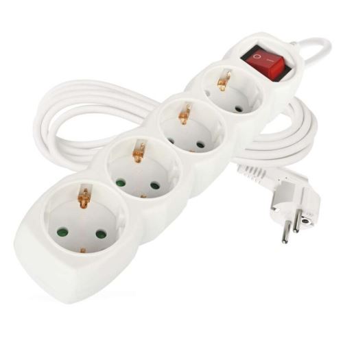 Prodlužovací kabel 3 m / 4 zásuvky / s vypínačem / bílý / PVC / 1,5 mm2