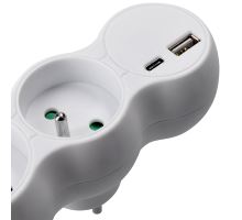 Solight rozbočka s USB A+C nabíjačkou, 2 x 10A, biela (3)