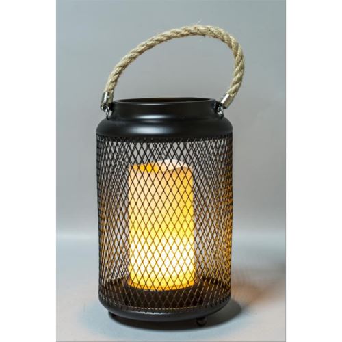 Solight kovový lampáš s LED sviečkou, teplá biela, 3xAA, čierna, 20cm