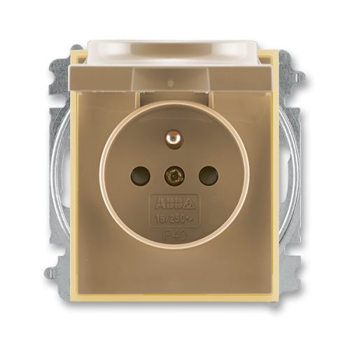 Zásuvka jednonásobná, s ochranným kolíkom, s clonou, s viečkom, kávová / ľadová opálové, ABB, Element 5519-A02397 25
