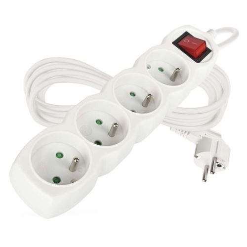 Prodlužovací kabel s vypínačem 4 zásuvky 5m, bílý