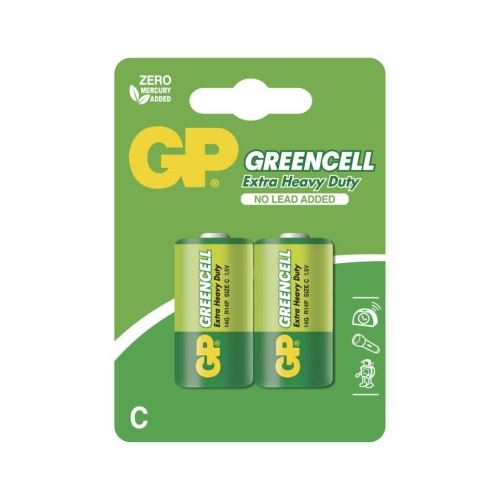 Zinkochloridové batérie GP Greencell R14 (C), blister