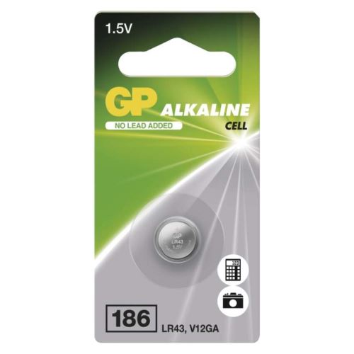 Alkalická knoflíková baterie GP LR43 (186F), blistr