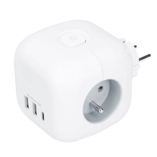 Solight rozbočka kocka, 3x 16A + USB A + C, biela, vypínač