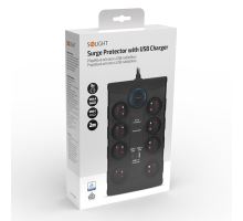 Solight přepěťová ochrana, 8z, USB A+CA, 2m, černá (8)