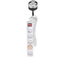 Solight prodlužovací přívod 3m, 5 zásuvek, vypínač, 16A/3680W, PVC, bílý (3)