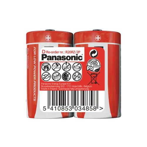 Baterie D (R20) Zn-Cl PANASONIC Red 2ks / shrink