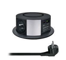 Solight 3z + USB A+C 20W PD, Wireless 10W, výsuvný blok zásuvek, 2m,  černý