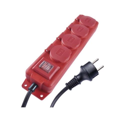 Predlžovací kábel 3 m / 4 zásuvky / s vypínačom / čierno-červený / guma-neoprén / 1,5 mm2
