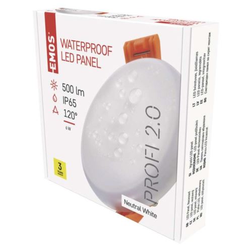 LED panel 75mm, kruhový zabudovateľný biely, 6W neut. biela, IP65