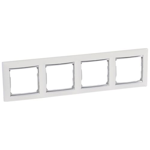 Valena rámček 4-násobný biela / strieborný prúžok