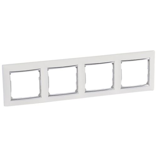 Valena rámeček 4-násobný bílá/stříbrný proužek