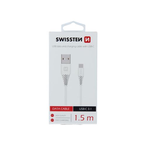 Kábel SWISSTEN 71504400 USB/USB-C 3.1, 1,5m biely
