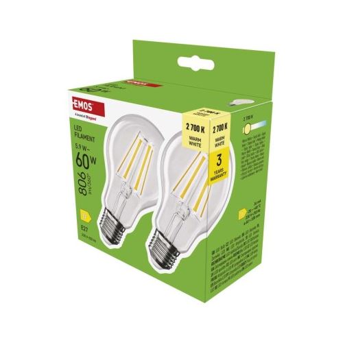 LED žárovka Filament A60 / E27 / 5,9 W (60 W) / 806 lm / teplá bílá