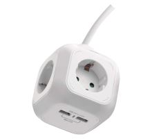 Rozbočovacia kocka s prívodom, 2× USB, 4 zás., 1,9m SCHUKO