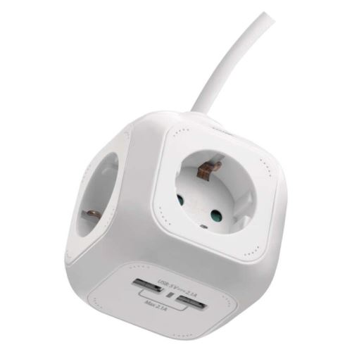 Rozbočovací kostka s přívodem, 2× USB, 4 zás., 1,9m SCHUKO