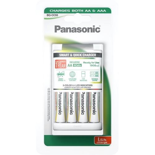 Nabiječka Panasonic BQ-CC55 + 4 ks baterie PANASONIC 1900mAh (AA)