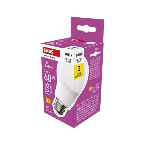 LED žiarovka Classic A60 / E27 / 7 W (60 W) / 806 lm / Neutrálna biela