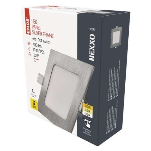LED vstavané svietidlo NEXXO, štvorcové, strieborné, 7W, so zmenou CCT