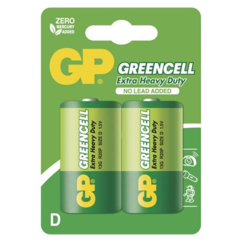 Zinkochloridové batérie GP Greencell R20 (D), blister