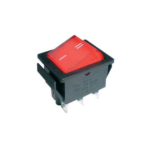 Přepínač kolébkový 2pol./6pin ON-ON 250V/15A červený