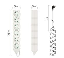 Prodlužovací kabel 6 zásuvek 3m, bílý (10)