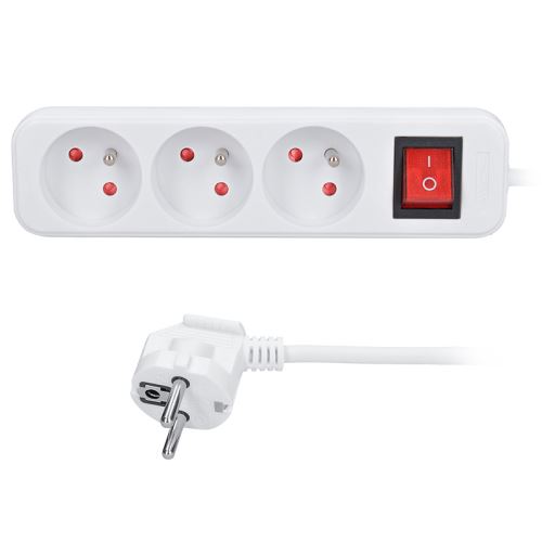 Solight prodlužovací přívod 5m, 3 zásuvky, vypínač, 16A/3680W, PVC, bílý