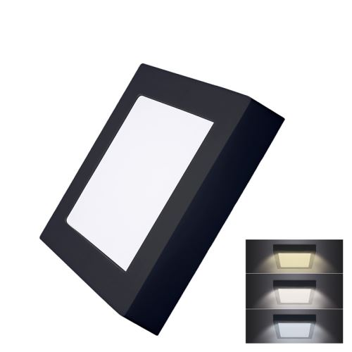 Solight LED mini panel CCT, prisadený, 12W, 900lm, 3000K, 4000K, 6000K, štvorcový, čierna farba