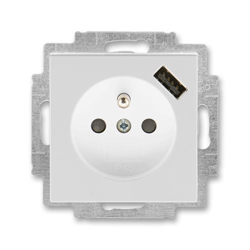Zásuvka jednonásobná, s clonkami, s USB nabíjením, šedá/bílá, ABB Levit 5569H-A02357 16