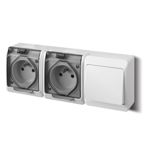 GALATEA IP44 Přepínač střídavý č.6+zásuvka 2x 2P+PE (bílá / průhledné víčko)