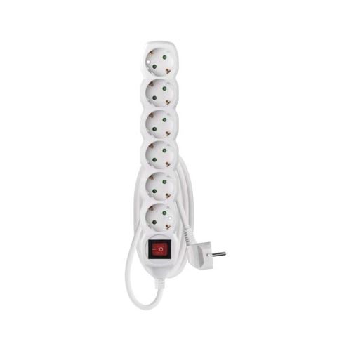 Prodlužovací kabel 1,5 m / 6 zásuvek / s vypínačem / bílý / PVC / 1,5 mm2