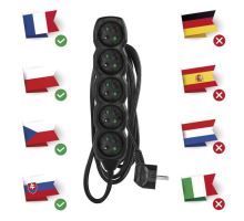 Prodlužovací kabel – 5 zásuvek, 3m, černý (4)
