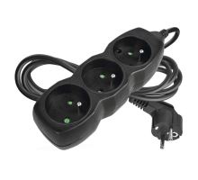 Prodlužovací kabel 2 m / 3 zásuvky / černý / PVC / 1 mm2