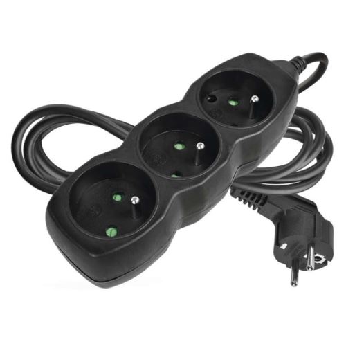 Prodlužovací kabel 2 m / 3 zásuvky / černý / PVC / 1 mm2