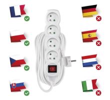 Predlžovací kábel s vypínačom - 4 zásuvky, 10m, biely (4)