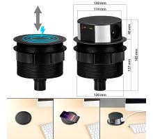 Solight 3z + USB A+C 20W PD, Wireless 10W, výsuvný blok zásuvek, 2m,  černý (3)