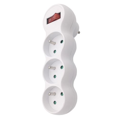Solight rozbočka s podperou, 3 x 10A, biela, vypínač